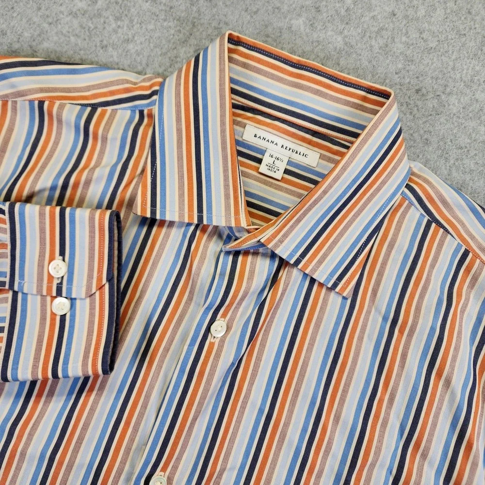 Banana Republic Dress‎ Shirt Mens L 16-16.5 Striped Multicolor Button Cotton